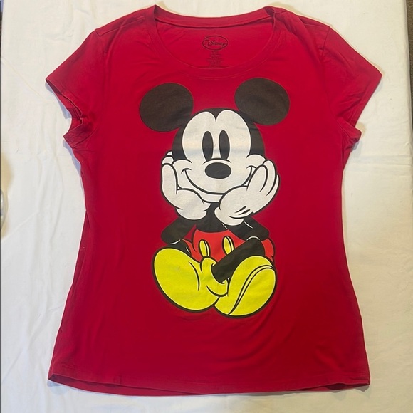 Disney Red Graphic Mickey Mouse Fitted Short Sleeve Tee - Picture 1 of 6